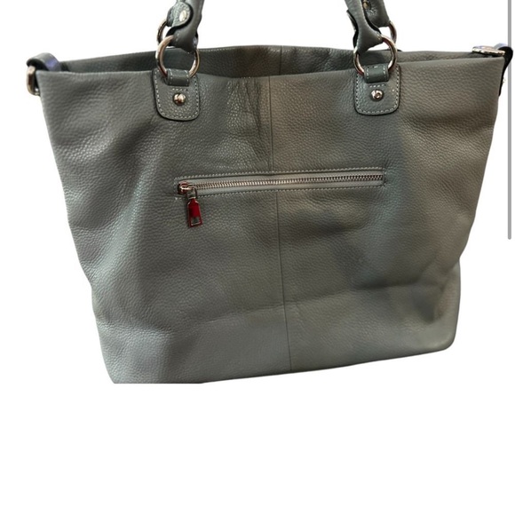 Kaitee Elegant Gray Leather Tote Bag with Silver Hardware and Zipper Detail - Picture 10 of 11